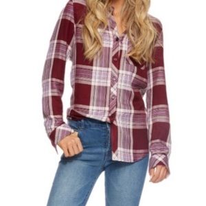 Kittenish Sidalee Wine Plaid Button Down Top